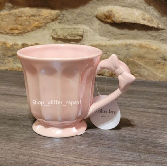 Set of 2 iridescent tea coffee cups Delilah Jane bow bows - Picture 5 of 6